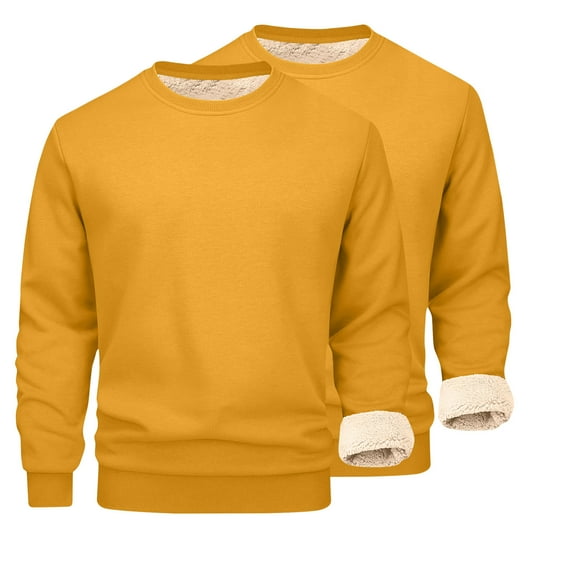 GigrtiJin 2pc Mens Casual Thick Warm Tops Plus Size Round Neck Solid Color Blouse Long Sleeve Casual Loose Shirts