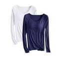 thumbnail image 1 of GigrtiJin 2pc Women House Clothes Casual Daily Long Sleeve Round Neck Solid Comfy Homenwear Blouse with Chest Pads, 1 of 2