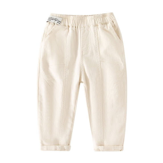 GigrtiJin 3-10 Years Toddler Boys Cotton Casual Pants Solid Color Elastic Waisted Straight Leg Pants with Pocket
