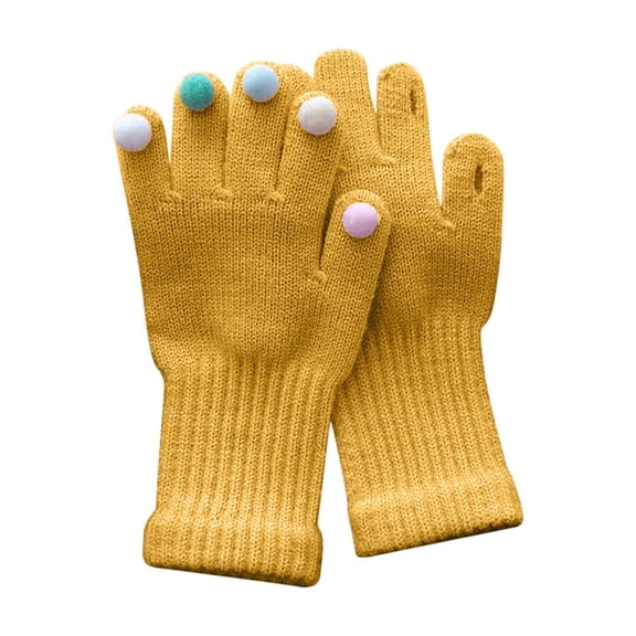 GigrtiJin 3-11 Years Toddler Girls Knitting Cotton Gloves Solid Color Thermal Grip Gloves with Pompom
