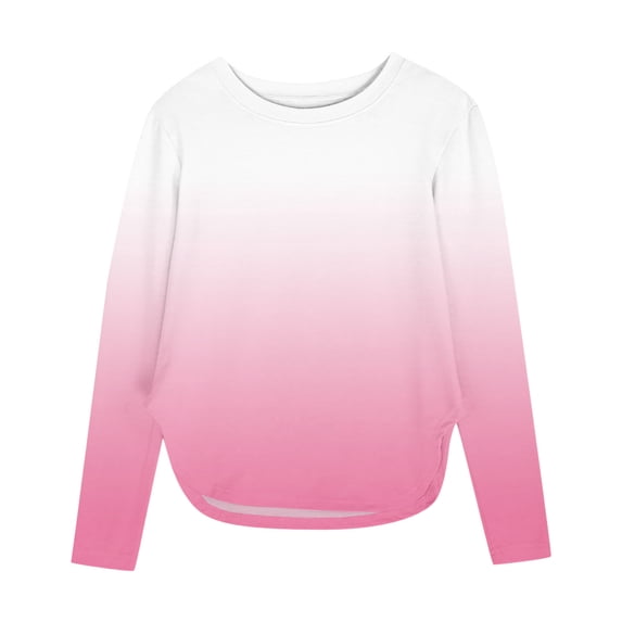 GigrtiJin 3-12 Years Kids Casual Trendy Tops Gradient Color Round Neck Long Sleeve Slit Shirt Versatile Comfy Blouse