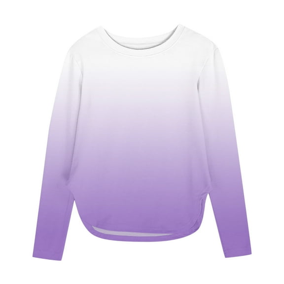 GigrtiJin 3-12 Years Kids Casual Trendy Tops Gradient Color Round Neck Long Sleeve Slit Shirt Versatile Comfy Blouse