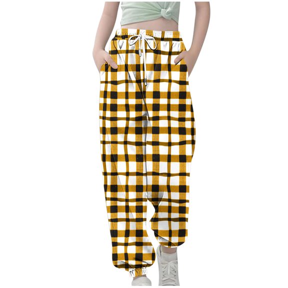 GigrtiJin 3-14 Years Children Teen's Casual Athletic Pants Plaid Printed Drawstring Elastic Waisted Cinch Bottom Pocket Sweatpants