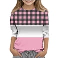 thumbnail image 1 of GigrtiJin 3-14 Years Girls Kids Casual Tops Patchwork Plaid Printed Striped 3/4 Sleeve Crew Neck Blouse Shirt, 1 of 5