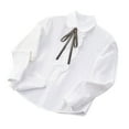 thumbnail image 1 of GigrtiJin 3-16 Years Girl Cotton Shirt Solid Color Lapel Long Sleeve Ruffled Button Ribbon Tie Preppy Blouse Campus Uniform, 1 of 2