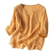 thumbnail image 1 of GigrtiJin 3/4 Sleeve Shirts for Women Floral Embroidery Retro Casual Tops Loose V Neck Summer Tees Blouses, 1 of 6