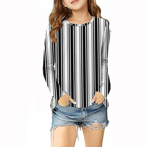 GigrtiJin 3/4 Sleeve Tops for Boys Girls Striped Unisex Round Neck Long Sleeve Shirt Trendy Casual Blouse 3-14 Years