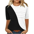 thumbnail image 1 of GigrtiJin 3/4 Sleeve Womens Tops Round Neck Wrinkled Color Block Long Hem Blouse T-Shirt Trendy Casual Tunic, 1 of 7