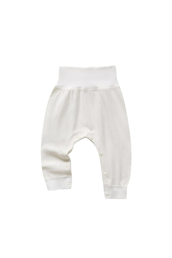 3 Months-3 Years Newborn Baby Cotton Pants Solid Color High Rise Snap Button Protection Cinch Bottom Pants for Infant