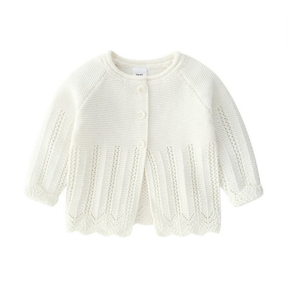 GigrtiJin 3 Months-3 Years Newborn Infant Baby Crochet Knit Sweater Solid Color Crew Neck Long Sleeve Button Cardigan Cotton Blouse