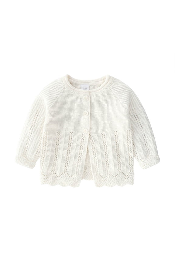 3 Months-3 Years Newborn Infant Baby Crochet Knit Sweater Solid Color Crew Neck Long Sleeve Button Cardigan Cotton Blouse