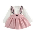 thumbnail image 1 of GigrtiJin 3 Months-3 Years Newborn Infnat Baby Dress Color Block Crew Neck Long Sleeve Rabbit Suspender Dress Cute Casual Mini Dress, 1 of 1