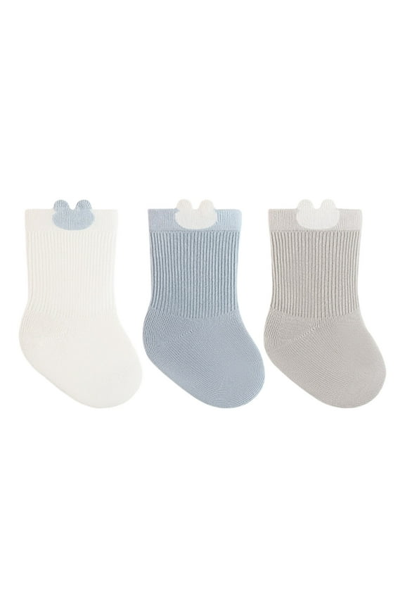 3 Pairs Cotton Socks for Preemie Newborn Toddler Solid Color Bear Printed Ribbed Socks Baby Cute Socks 0-5 Years