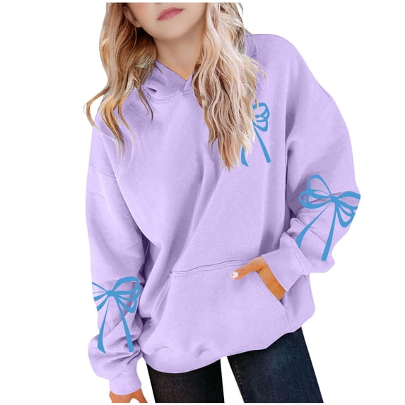 GigrtiJin 3T-14T Girls Bow Print Hoodie Cute Baggy Casual Sweatshirts Fall Winter Long Sleeve Sweatshirts with Pocket
