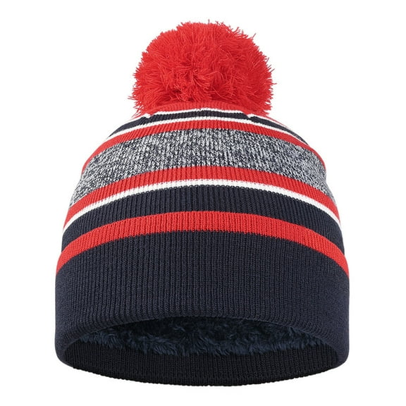 GigrtiJin 4-10 Years Boys Girls Winter Knitted Beanie Hats Color Block Ribbed Thermal Hats with Pompom Comfy Warm Hats
