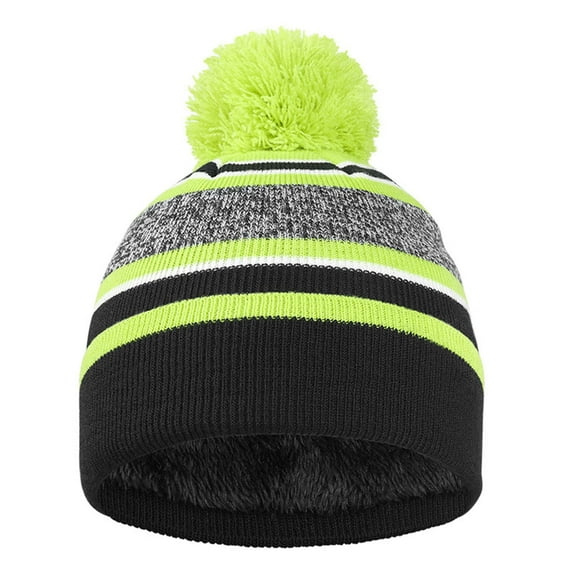 GigrtiJin 4-10 Years Boys Girls Winter Knitted Beanie Hats Color Block Ribbed Thermal Hats with Pompom Comfy Warm Hats