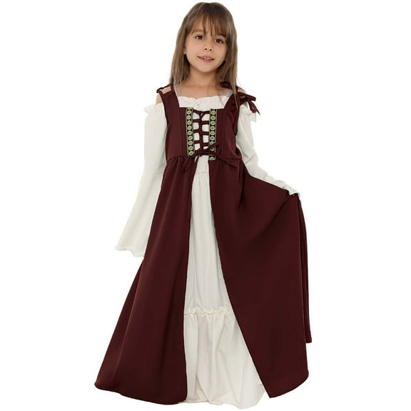 GigrtiJin 4-10 Years Girls Princess Dress Color Block Off Shoulder Flare Sleeve Ruffled Suspender Dress Trendy Casual Maxi Dress