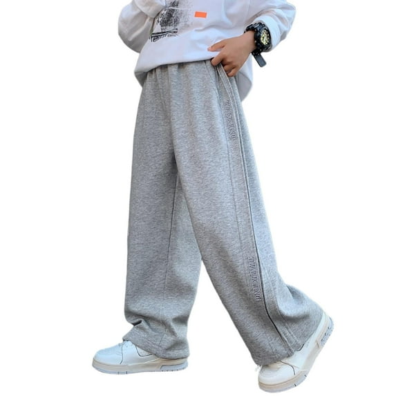 GigrtiJin 5-15 Years Boys Teens Cotton Athletic Pants Solid Color Casual Wide Leg Loose Jogger Pants with Pocket