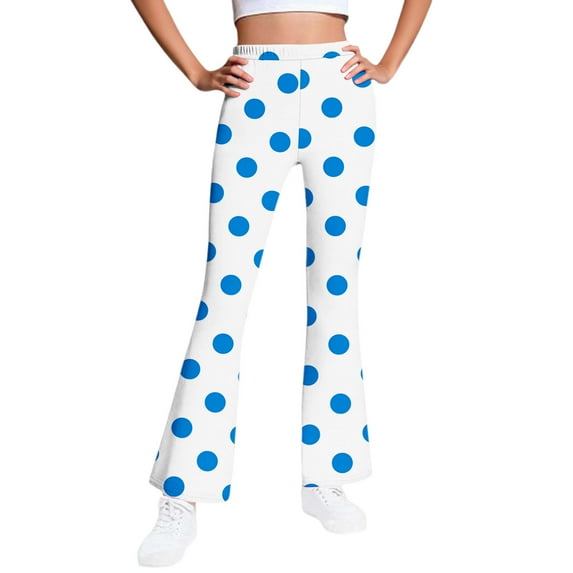 GigrtiJin 5-16 Years Big Girl's Causal Yoga Pants Polk Dot Printed Elastic Waisted Straight Leg Flare Pants Trendy Slim Workout Pants