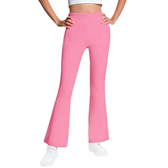 GigrtiJin 5-16 Years Girl's Teen's Fleece Yoga Pants Solid Color Elastic Waisted Slim Flare Pants Thermal Straight Leg Pants