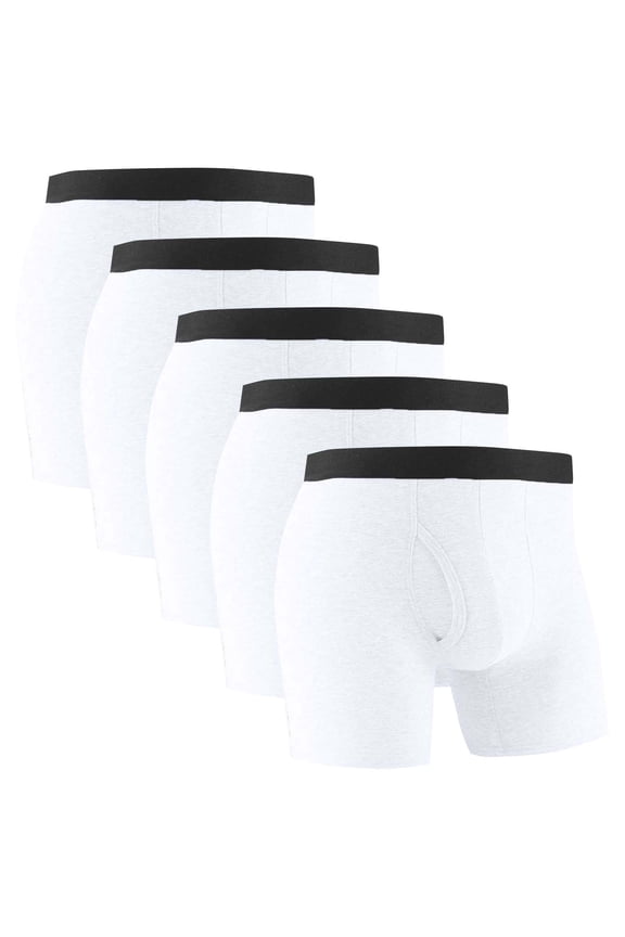 5 Pack Men's Cotton Boxer Briefs Solid Color Stretchy Full Coverage Supportive Underwear Multipack Breathable Underpants