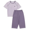 thumbnail image 1 of GigrtiJin 6 Months-15 Years Children Teens Cotton Sleeping Outfits Solid Color Crew Neck Short Sleeve Shirt Capris Pants Pajama Set, 1 of 6
