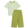 thumbnail image 1 of GigrtiJin 6 Months-15 Years Children Teens Cotton Sleeping Outfits Solid Color Crew Neck Short Sleeve Shirt Capris Pants Pajama Set, 1 of 6