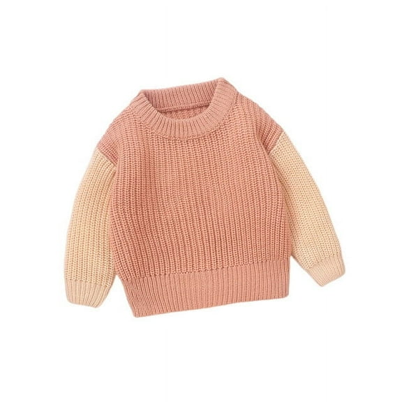 GigrtiJin 6 Months-3 Years Newborn Infant Knit Sweater Color Block Round Neck Long Sleeve Warm Blouse Shirt for Baby