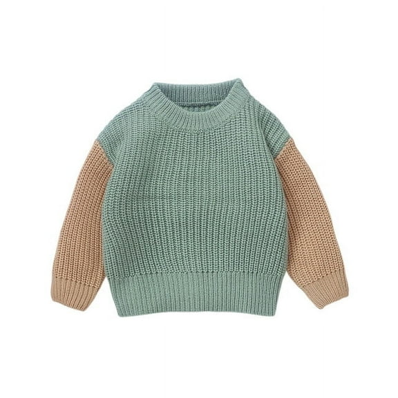 GigrtiJin 6 Months-3 Years Newborn Infant Knit Sweater Color Block Round Neck Long Sleeve Warm Blouse Shirt for Baby