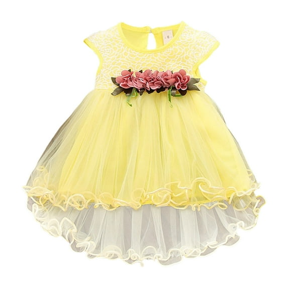 GigrtiJin 6 Months-4 Years Newborn Infant Cotton Dress Crew Neck Sleeveless Flower Patchwork Ruffle Tulle Dress Cute Mesh Lace Dress
