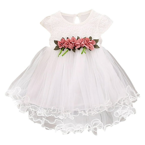 GigrtiJin 6 Months-4 Years Newborn Infant Cotton Dress Crew Neck Sleeveless Flower Patchwork Ruffle Tulle Dress Cute Mesh Lace Dress