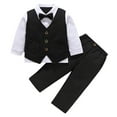 thumbnail image 1 of GigrtiJin 6 Months-6 Years Infant Baby Cotton 3 Piece Set Button Vest Lapel Long Sleeve Shirt with Bow Tie Elastic Waisted Pants, 1 of 4