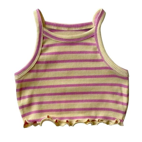 GigrtiJin 6 Months-6 Years Newborn Infant Baby Cotton Camisole Striped Ribbed Sleeveless Ruffled Vest Trendy Casual Tops for Kids