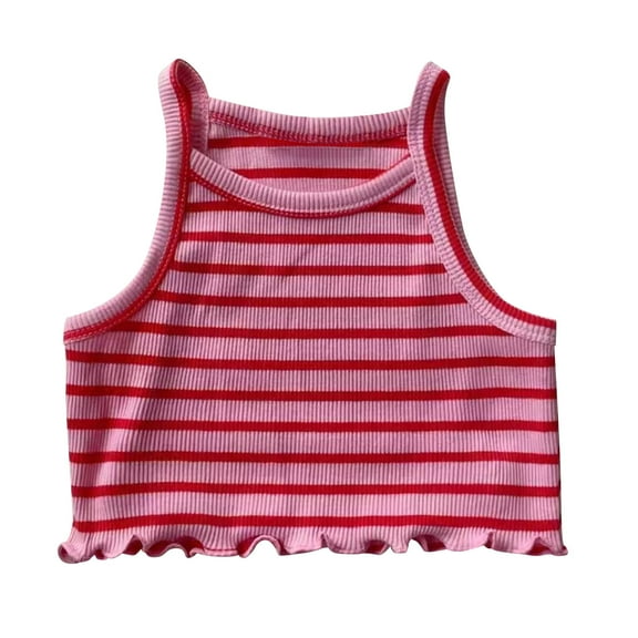 GigrtiJin 6 Months-6 Years Newborn Infant Baby Cotton Camisole Striped Ribbed Sleeveless Ruffled Vest Trendy Casual Tops for Kids