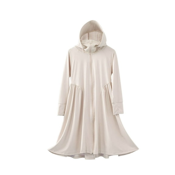 GigrtiJin 7-16 Years Big Girls Teens Sunscreen Dress Solid Color Hooded Full Zipper Long Sleeve Pleated Dress Outdoor Sport Dress