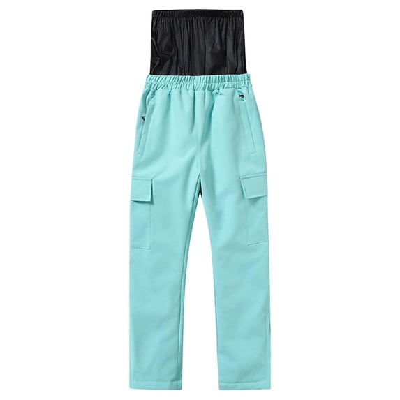 GigrtiJin 8-16 Years Big Children Teens Cotton Ski Pants Solid Color Elastic Waisted Multipocket Pants Waterproof Thermal Pants