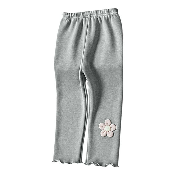 GigrtiJin 8 Months-7 Years Girls Baby Cotton Pants Solid Color Ribbed Elastic Waisted Pleated Cuff Long Pants with Decoration
