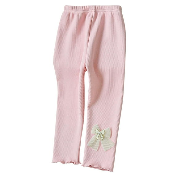 GigrtiJin 8 Months-7 Years Girls Baby Cotton Pants Solid Color Ribbed Elastic Waisted Pleated Cuff Long Pants with Decoration