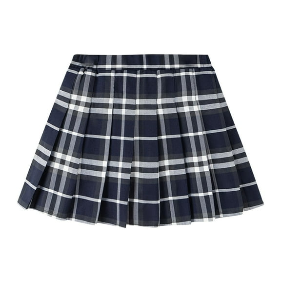 GigrtiJin 9-16 Years Children Teens Cotton Pleated Skirt Plaid Printed Elastic Waisted Half Skirt Preppy Casual Uniform Skirt for Girls