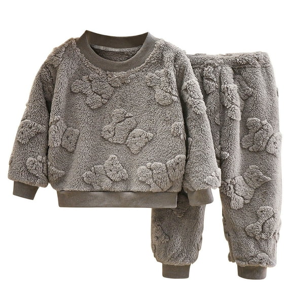 GigrtiJin Baby Boy Girl Winter Warm Set Cute Print Long Sleeves Fleece Tops and Pants Sets Kids Casual Comfy Outfits