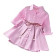 thumbnail image 1 of GigrtiJin Baby Girl's Fall Long Sleeve Shirt Dress Striped Collar Button down Fashion Loose Dresses with Belt, 1 of 9