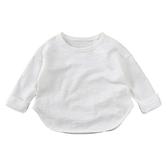 GigrtiJin Baby's Cotton Tops Unisex Solid Color Crew Neck Long Sleeve Shirt for Infant and Little Children 1-7 Years
