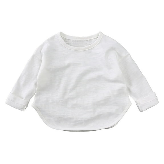 GigrtiJin Baby's Cotton Tops Unisex Solid Color Crew Neck Long Sleeve Shirt for Infant and Little Children 1-7 Years