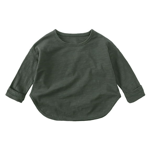 GigrtiJin Baby's Cotton Tops Unisex Solid Color Crew Neck Long Sleeve Shirt for Infant and Little Children 1-7 Years