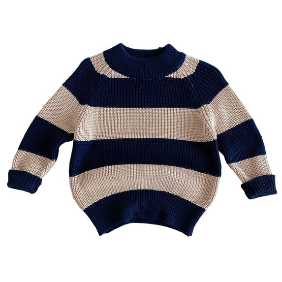 GigrtiJin Baby's Sweater Striped Color Block Crew Neck Long Sleeve Knitted Blouse Thermal Casual Tunic Tops