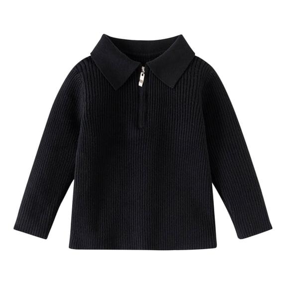 GigrtiJin Base Cotton Blouse for Toddler Kids Solid Color Lapel Long Sleeve Quarter Zipper Ribbled Knit Sweater