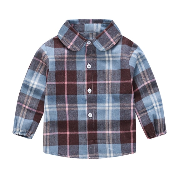 GigrtiJin Blouse for Infant Toddler Plaid Printed Turndown Collar Long Sleeve Button Shirt Baby'S Casual Tops 18 Months-6 Years
