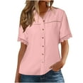 thumbnail image 1 of GigrtiJin Blouses for Women Dressy Casual Summer Lace Trim Short Sleeve Tops Button down Loose Collared Work T Shirts, 1 of 5