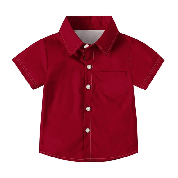 GigrtiJin Boys Baby Shirt Solid Color Lapel Short Sleeve Button Tee Tops with Chest Pocket Casual Trendy Blouse for Kids