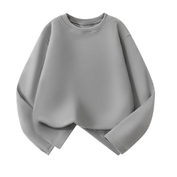 GigrtiJin Boys Fleece Casual Pullover Blouse Solid Color Round Neck Long Sleeve Thermal Tunic Tops 3-15 Years